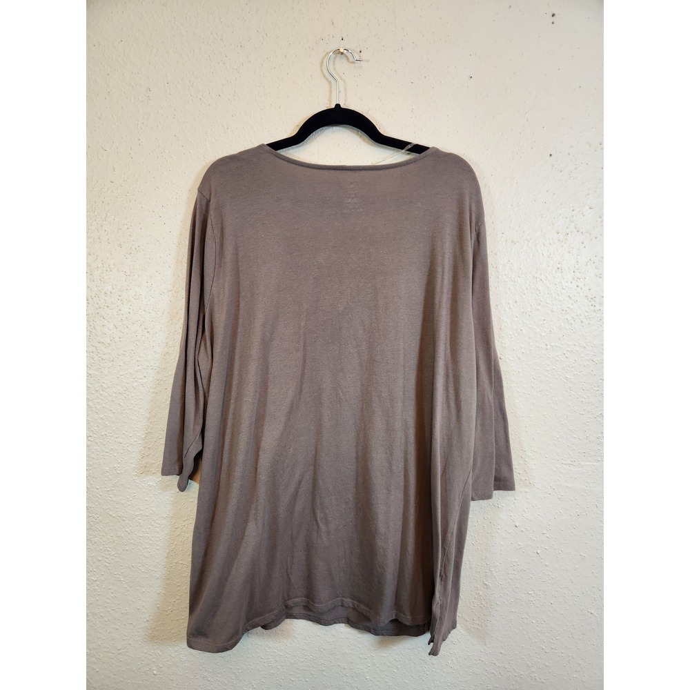 St Johns Bay Womens 3X Brown 3/4 Sleeve Textured Chevron Split Neck Tunic Top - Picture 2 of 5